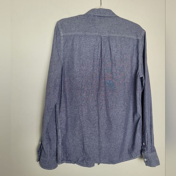 44MM Button Down Shirt Blouse Women's Medium Two Pockets Blue Chambray Cotton - Picture 9 of 14